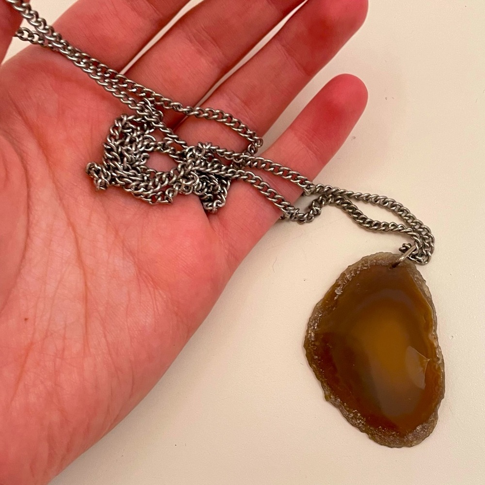 Vintage Real Agate Stone Boho Hippie Oversized Whimsical Fairy Core Necklace
